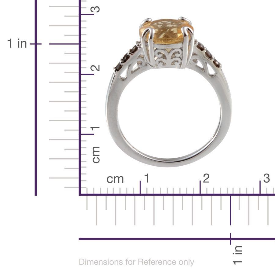 Citrine (Rnd 2.00 Ct), Brazilian Smoky Quartz Ring in Platinum Overlay Sterling Silver 2.050 Ct.