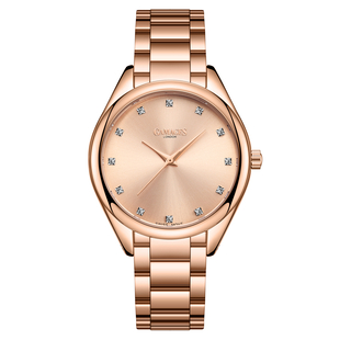 GAMAGES OF LONDON 12 Diamond Hepburn Decadence Pink Watch with Swiss Movement Rose Gold Dial  38 mm Case Water Resistant Watch with Rose Gold Colour Chain Strap