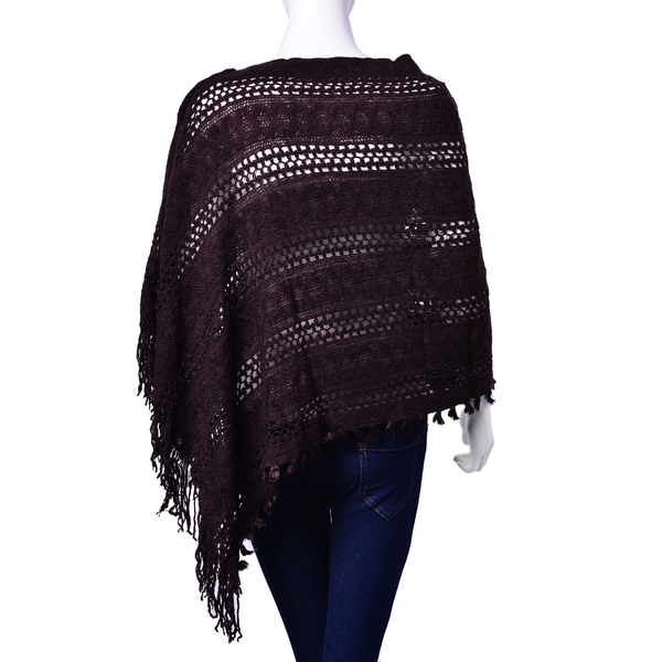 Designer Inspired Chocolate Colour Poncho with Tassels (Free Size)