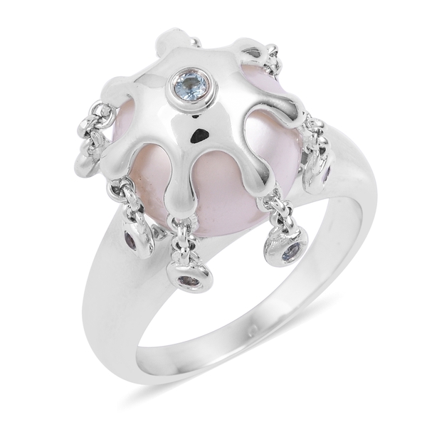 LucyQ Pearl and  Diopside Splash Ring in Rhodium Plated Silver 7.84 Grams