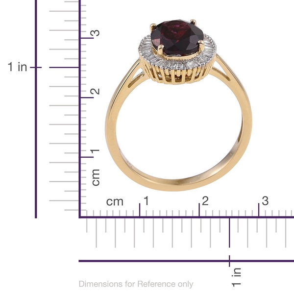 9K Y Gold AAA Odisha Rhodolite Garnet (Ovl 3.25 Ct), Diamond (I3/G-H) Ring 3.500 Ct.