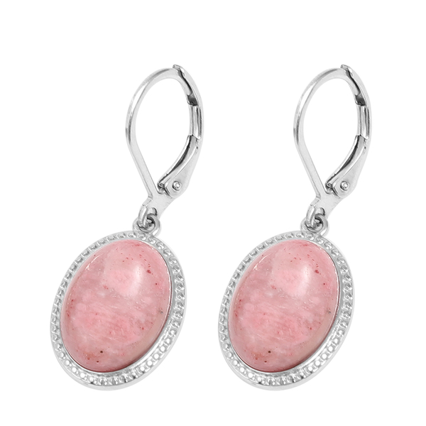 2 Piece Set - Rhodochrosite and Pink Crystal Adjustable Bracelet (Size 6.5 - 9.5) and Lever Back Earrings in Stainless Steel