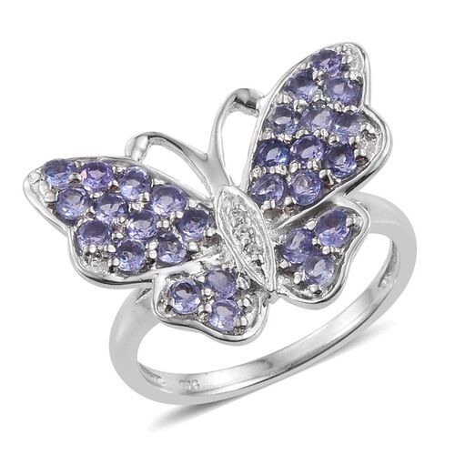 Tanzanite (Rnd), Natural Cambodian Zircon Butterfly Ring in Platinum ...