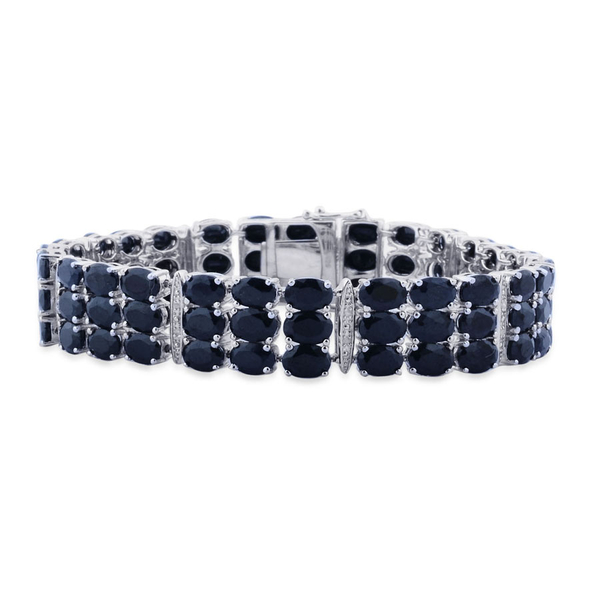 Black Sapphire (76.75 Ct),White Topaz Platinum Overlay Sterling Silver Bracelet (Size 8)  76.855  Ct
