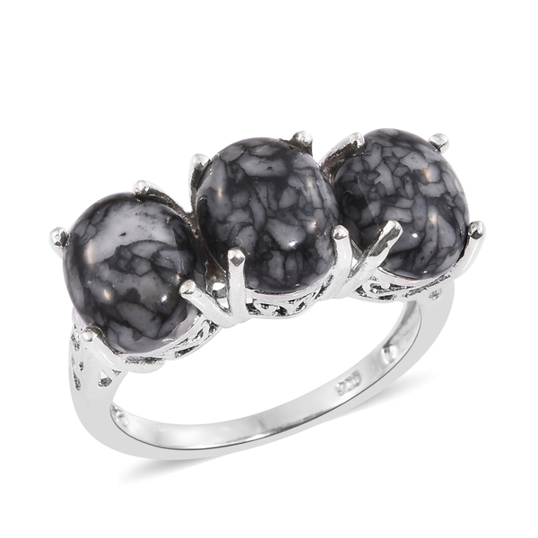 Austrian Pinolith (Ovl) Trilogy Ring in Platinum Overlay Sterling Silver 9.000 Ct.