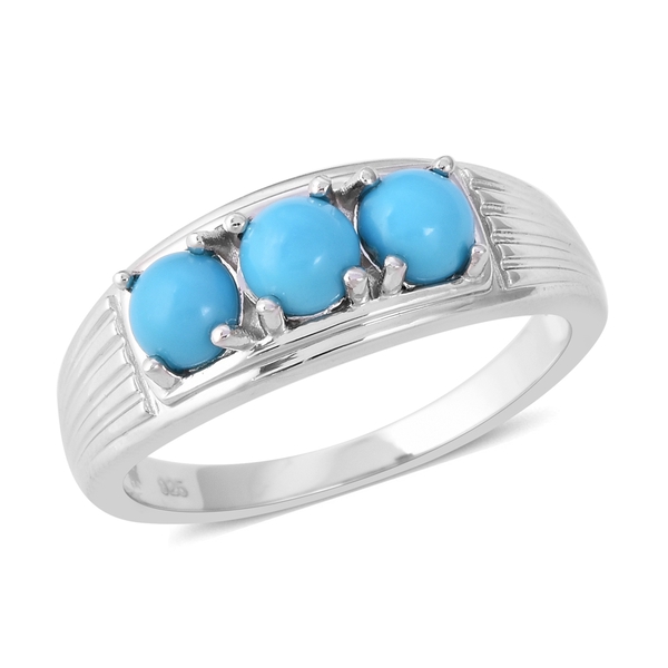 1.50 Ct Sleeping Beauty Turquoise Trilogy Ring in Rhodium Plated Sterling Silver
