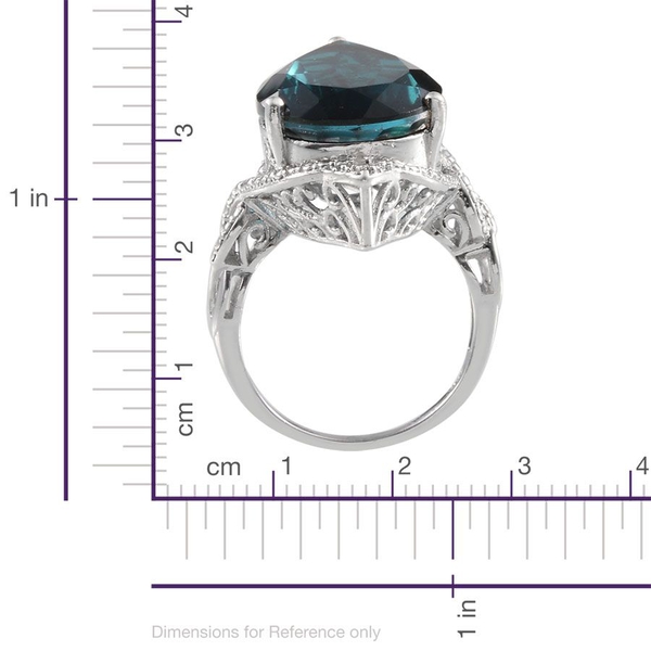 Indicolite Quartz (Pear 14.00 Ct), Diamond Ring in Platinum Overlay Sterling Silver 14.020 Ct.