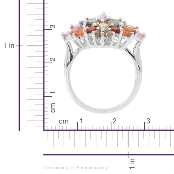 Rainbow Sapphire (Mrq) Cluster Ring in Rhodium Plated Sterling Silver 4.000 Ct.
