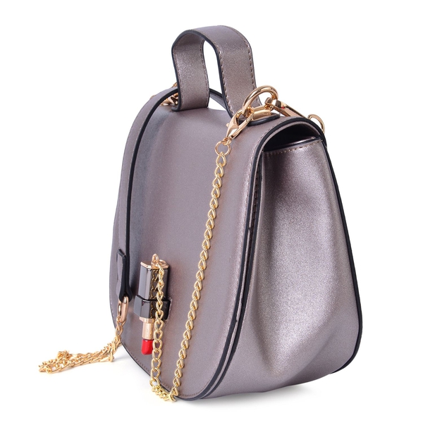 Silver Colour Lipstick Design Lock Crossbody Bag with Removable Chain Strap (Size 20X17X8.5 Cm)