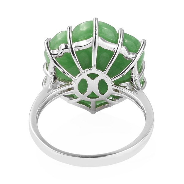 Carved Green Jade, Chrome Diopside Floral Ring in Rhodium Overlay Sterling Silver 11.350 Ct.