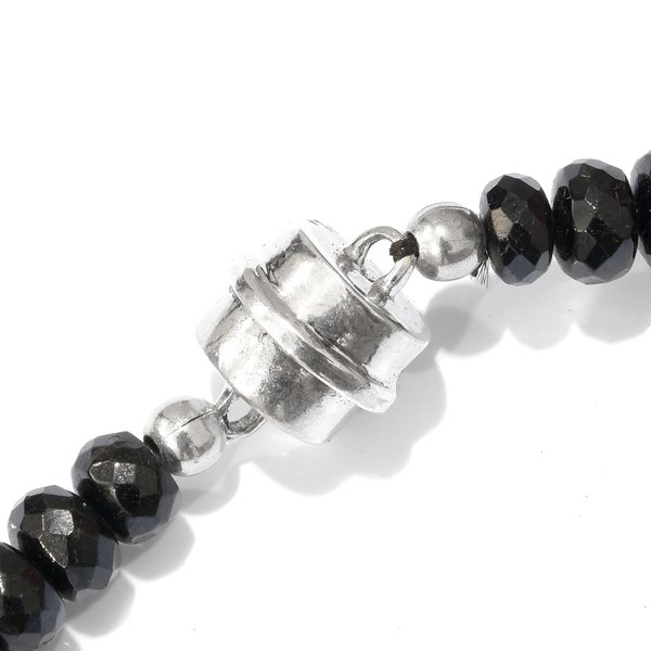 Very Rare Black Tourmaline (Rnd) Beads Necklace (Size 20) with Magnetic Clasp in Platinum Overlay Sterling Silver 300.000 Ct.