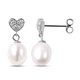 White Freshwater Pearl and Simulated Diamond Earrings (with Push Back) in Rhodium Overlay Sterling Silver