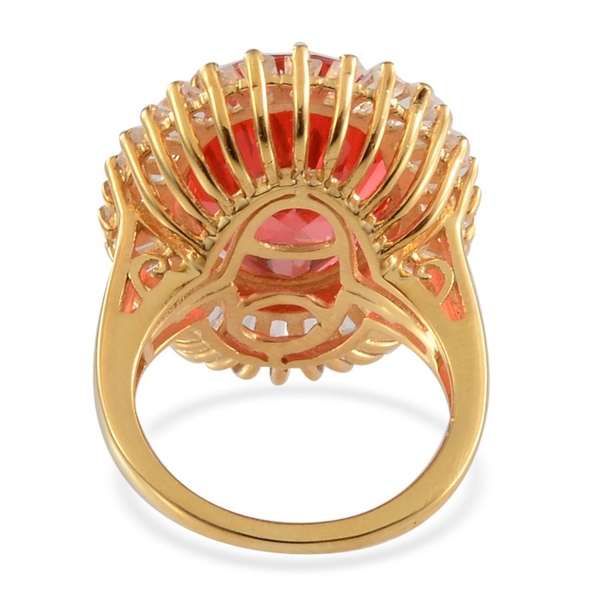 Padparadscha Colour Quartz (Ovl 11.25 Ct), White Topaz Ring in 14K Gold Overlay Sterling Silver 14.250 Ct.