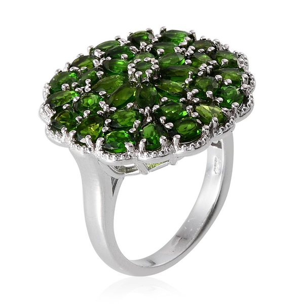 Chrome Diopside (Pear) Cluster Ring in Platinum Overlay Sterling Silver 7.000 Ct.