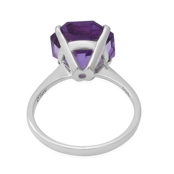 OCTILLION CUT Lusaka Amethyst Solitaire Ring in Rhodium Overlay Sterling Silver 6.64 Ct.
