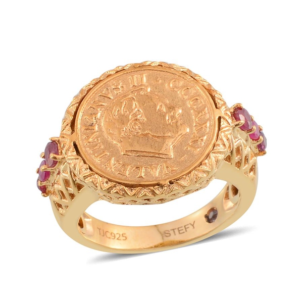 Stefy African Ruby (Rnd), Pink Sapphire Ring with Coin in 14K Gold Overlay Sterling Silver