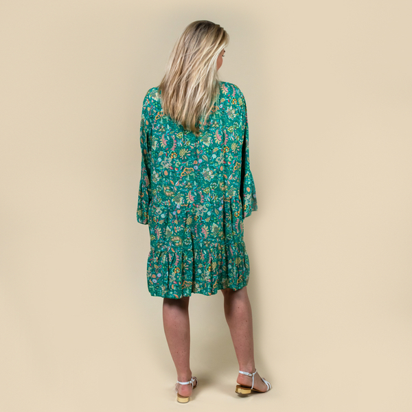 TAMSY Viscose Paisley Print Smock Dress One Size (Fits 8- 20) - Green