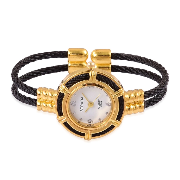 STRADA Japanese Movement Black Colour Bangle Watch in Gold Tone with Stainless Steel Back