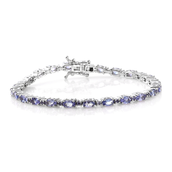 7.25 Ct Tanzanite Tennis Style Bracelet in Platinum Plated Silver 10 Grams 7.5 Inch
