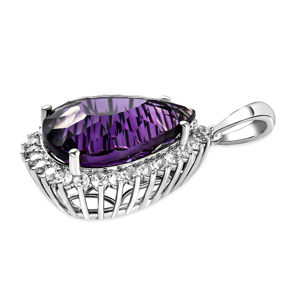 Lusaka Amethyst , Natural Cambodian Zircon Pendant in Platinum Overlay Sterling Silver 33.69 Ct.