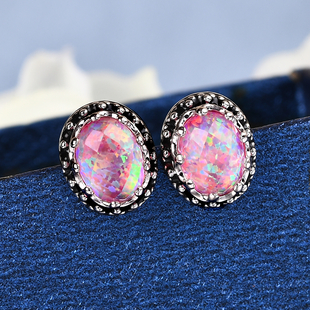 Sajen Silver Cultural Flair Collection- Quartz Doublet Simulated Opal Pink Earrings (with Push Back)