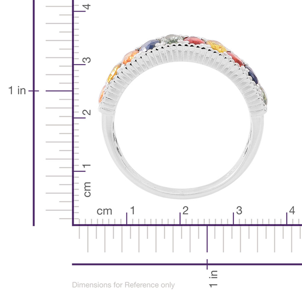 Rainbow Sapphire (Ovl) Half Eternity Band Ring in Rhodium Plated Sterling Silver 3.000 Ct.