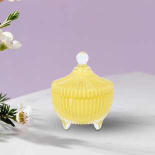 The 5th Season - Scented Candle with Citrine in Yellow Striped Glass Container