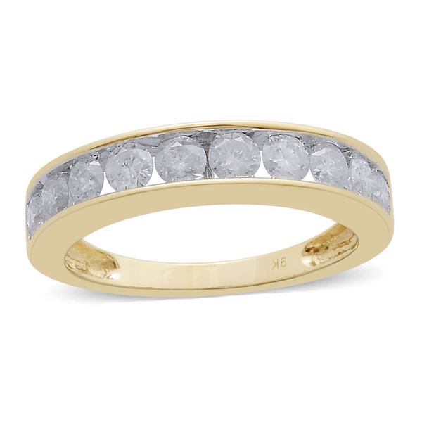 1 Carat Diamond Half Eternity Band Ring in 9K Yellow Gold 2.99 Grams SGL Certified I3 GH