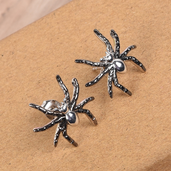 Platinum Overlay Sterling Silver Spider Earrings (With Push Back), Silver wt 4.19 Gms.