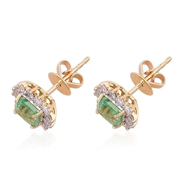 14K Y Gold Boyaca Colombian Emerald (Oct), Diamond Stud Earrings (with Push Back) 1.650 Ct.