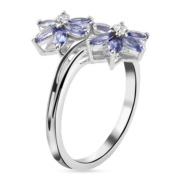 Tanzanite Floral Bypass Ring in Platinum Overlay Sterling Silver