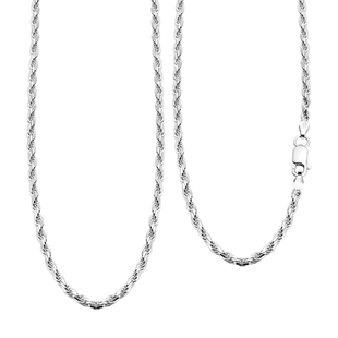 JCK Vegas Collection Diamond Cut Rope Chain in Rhodium Plated Silver Size 24 Inch