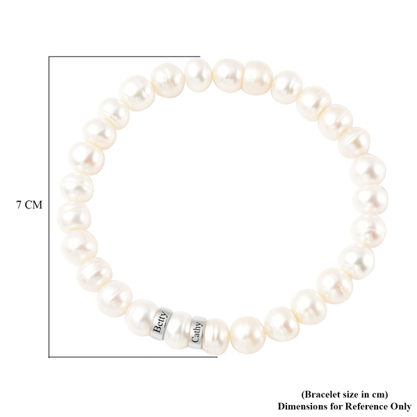 Personalised Engravable Fresh Water Pearl and 2 Ring Bracelet in Sterling Silver, Size 7 Inch