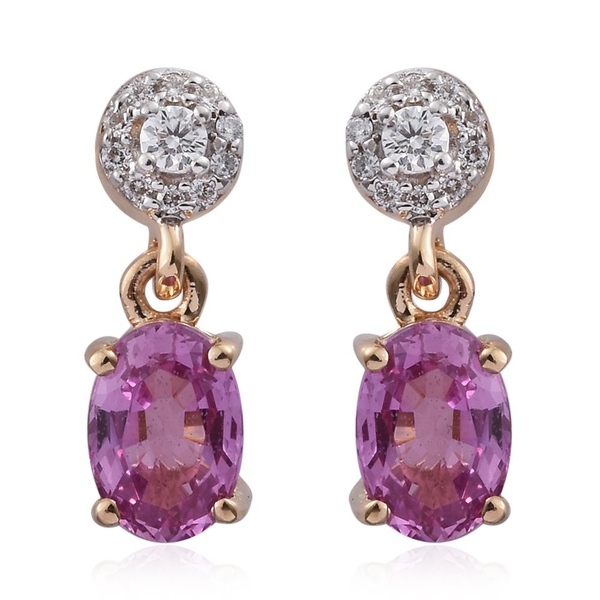 ILIANA 18K Yellow Gold AAA Pink Sapphire (Ovl), Diamond (SI/G-H) Earrings (with Screw Back) 1.890 Ct