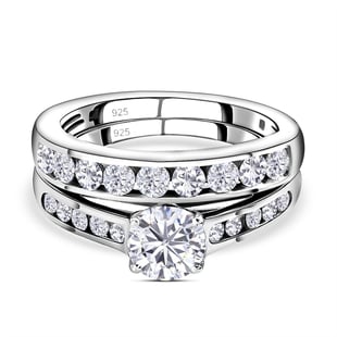 Set of 2 - Moissanite Stackable Ring in Platinum Overlay Sterling Silver 1.53 Ct.