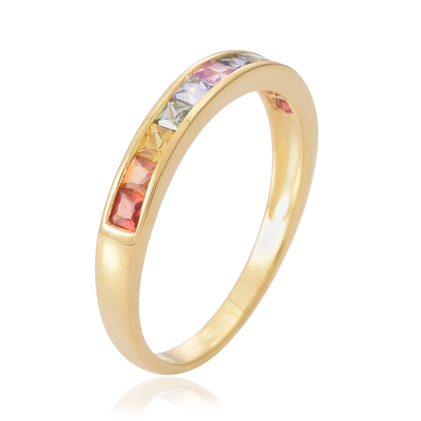 Rainbow Sapphire (Sqr) Half Eternity Band Ring in Yellow Gold Overlay Sterling Silver 1.250 Ct.