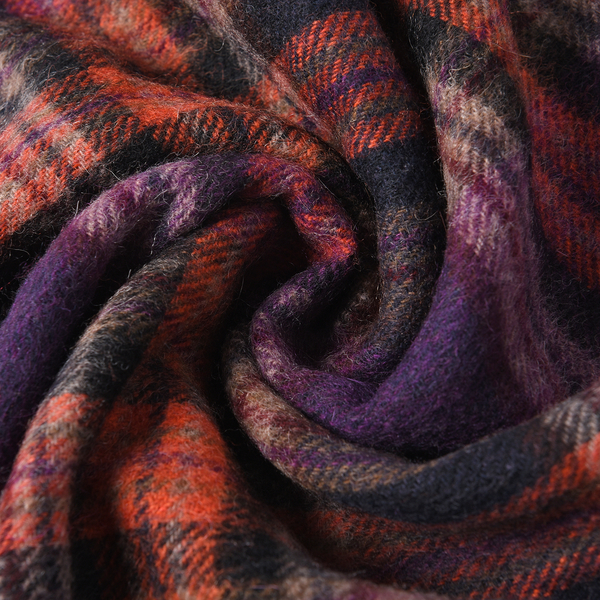 Plaid Pattern 97%Wool Scarf (Size 30x167+8cm) - Black and Orange
