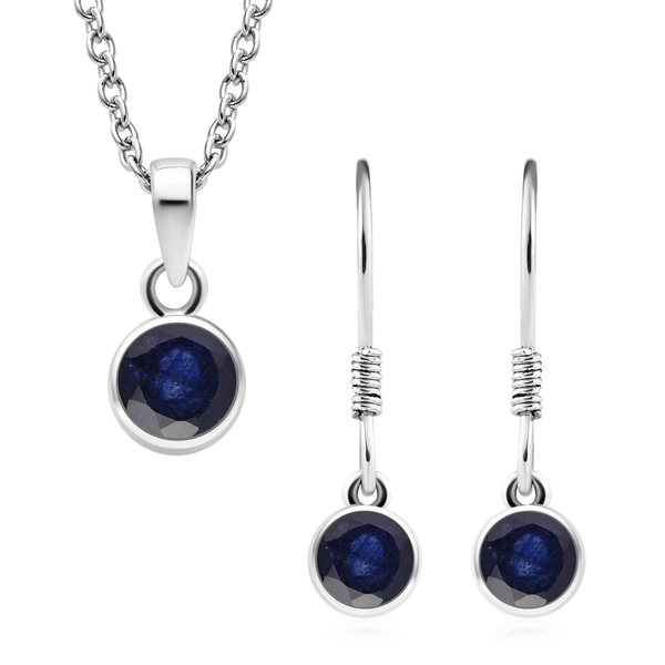 2 Piece Set - Masoala Sapphire (FF) Pendant and Hook Earrings in Platinum Overlay Sterling Silver Wi