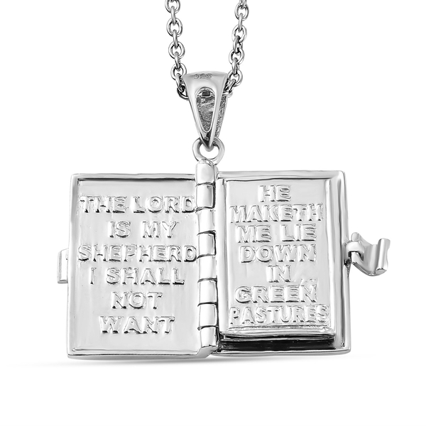 Platinum Overlay Sterling Silver Holy Bible Book Pendant with Psalm 23 Verses 1-3 with Chain (Size  20), Silver wt 8.85 Gms.