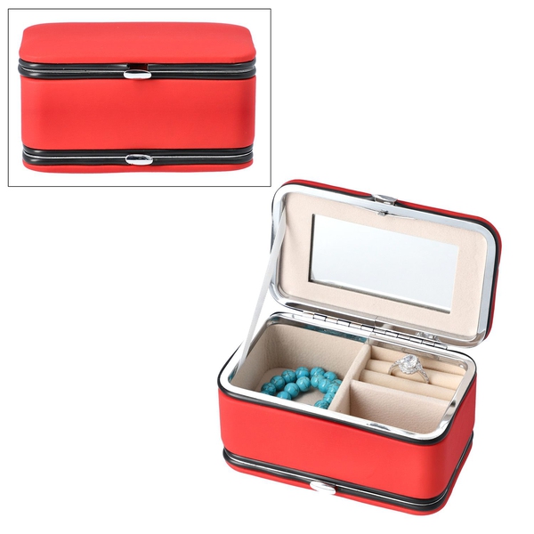 Portable Jewellery Box with Manicure Set Organiser  Red