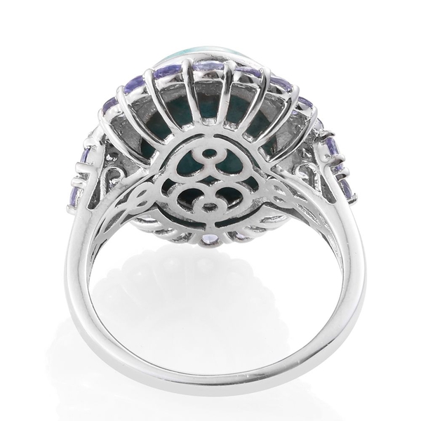 Natural Rare Opalina (Ovl 7.00 Ct), Tanzanite Ring in Platinum Overlay Sterling Silver 8.500 Ct.