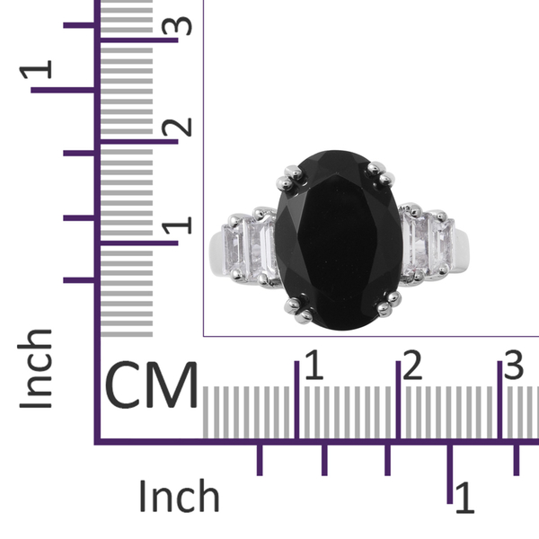 Boi Ploi Black Spinel (Ovl 14x10 mm), White Topaz Ring in Rhodium Overlay Sterling Silver 7.660 Ct.
