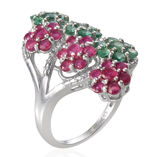 Kagem Zambian Emerald (Rnd), African Ruby Floral Ring in Platinum Overlay Sterling Silver 4.000 Ct.