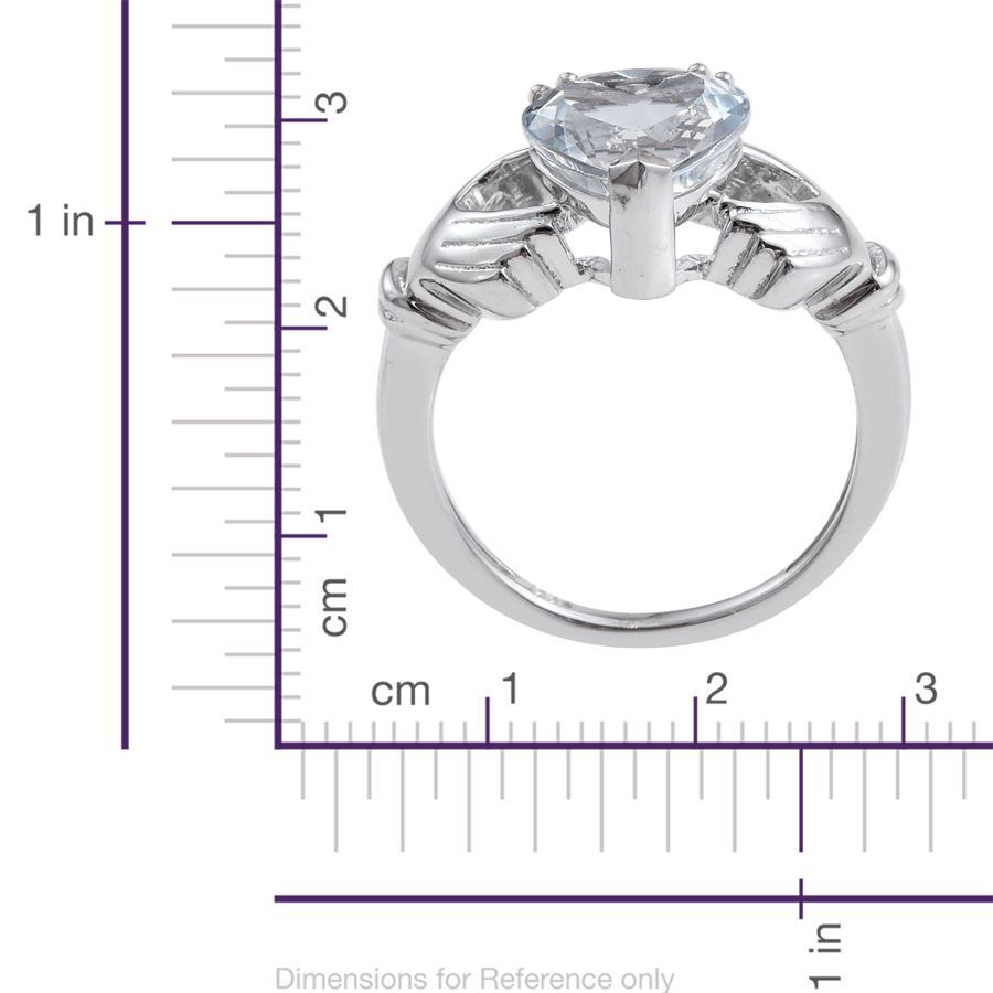 Espirito Santo Aquamarine Heart Solitaire Claddagh Silver Ring in Platinum Overlay 2.250 Ct.