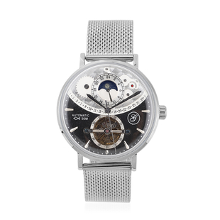 GENOA Automatic Movement Black Dial 5 ATM Water Resistant Watch with Mesh Strap in Silver Tone