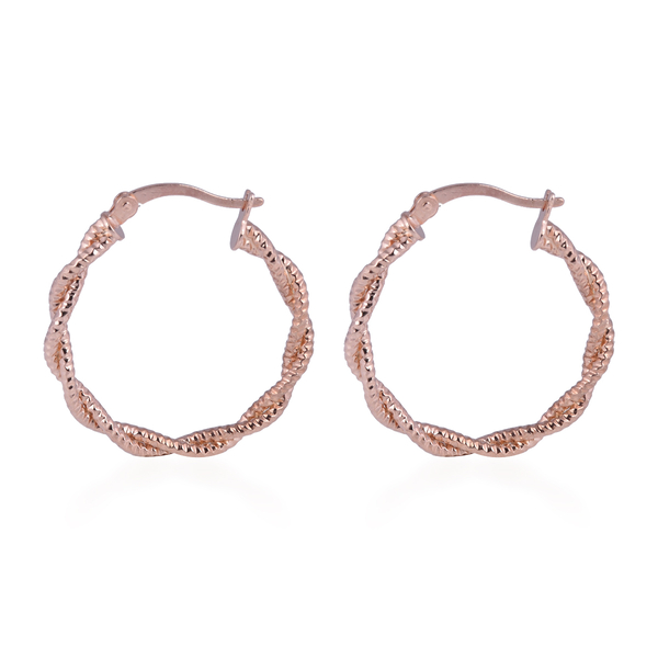 NY Close Out Deal - Rose Gold Overlay Sterling Silver Hoop Earrings with Clasp