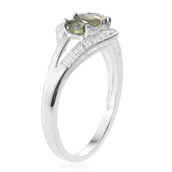 Songea Green Sapphire (Ovl) 3 Stone Ring in Sterling Silver