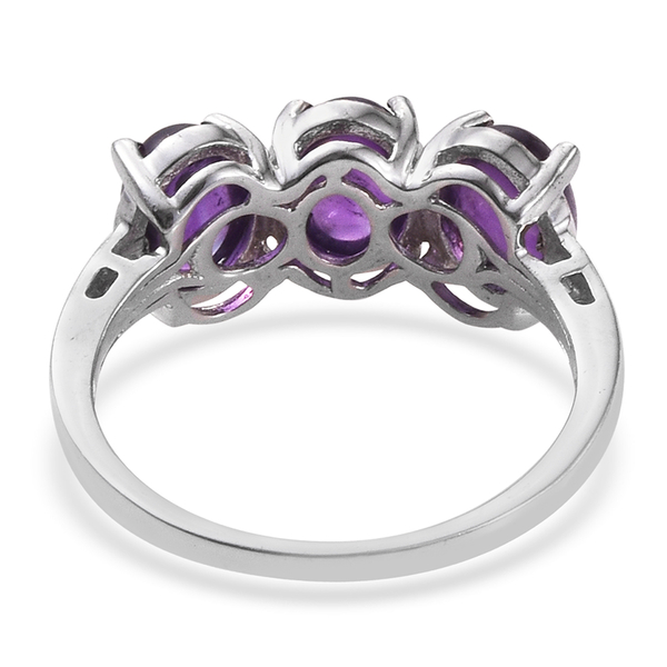AA Lusaka Amethyst (Ovl) Trilogy Ring in Platinum Overlay Sterling Silver 3.500 Ct.