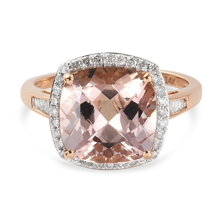 One Time Close Out Deal- 14K Rose Gold AAA Marropino Morganite and Diamond Ring 5.54 Ct.