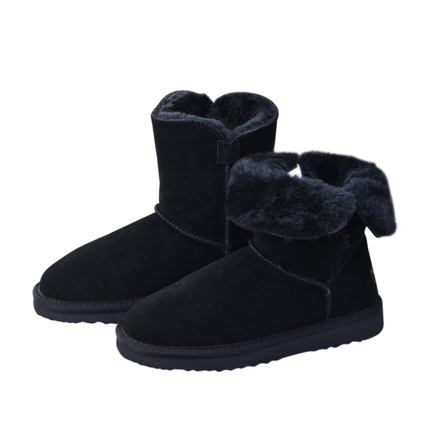 LA MAREY Faux Fur Inside Snow Boots - Black